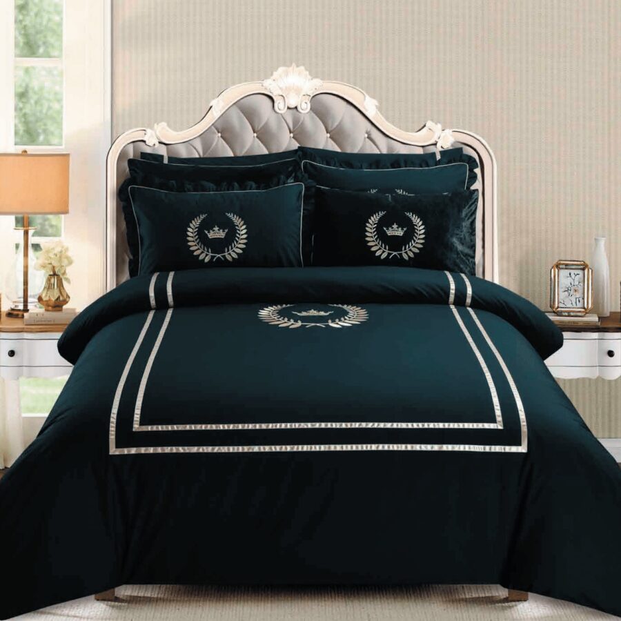 מערכת מצעים יוקרתית 100% כותנה פרקל זוגי 180/200 - דגם רויאלטי כתר שחור