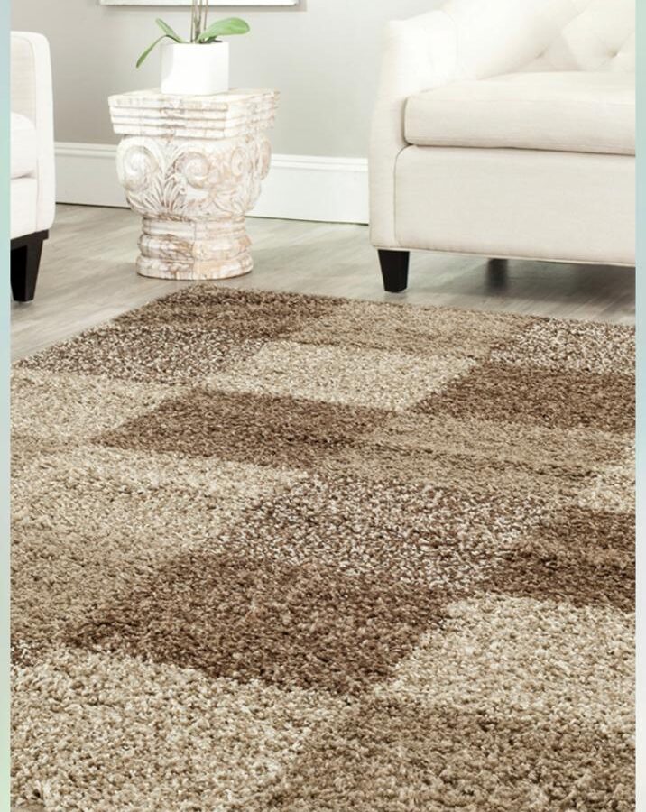 שטיח שאגי מלבני - ריבועים בז'