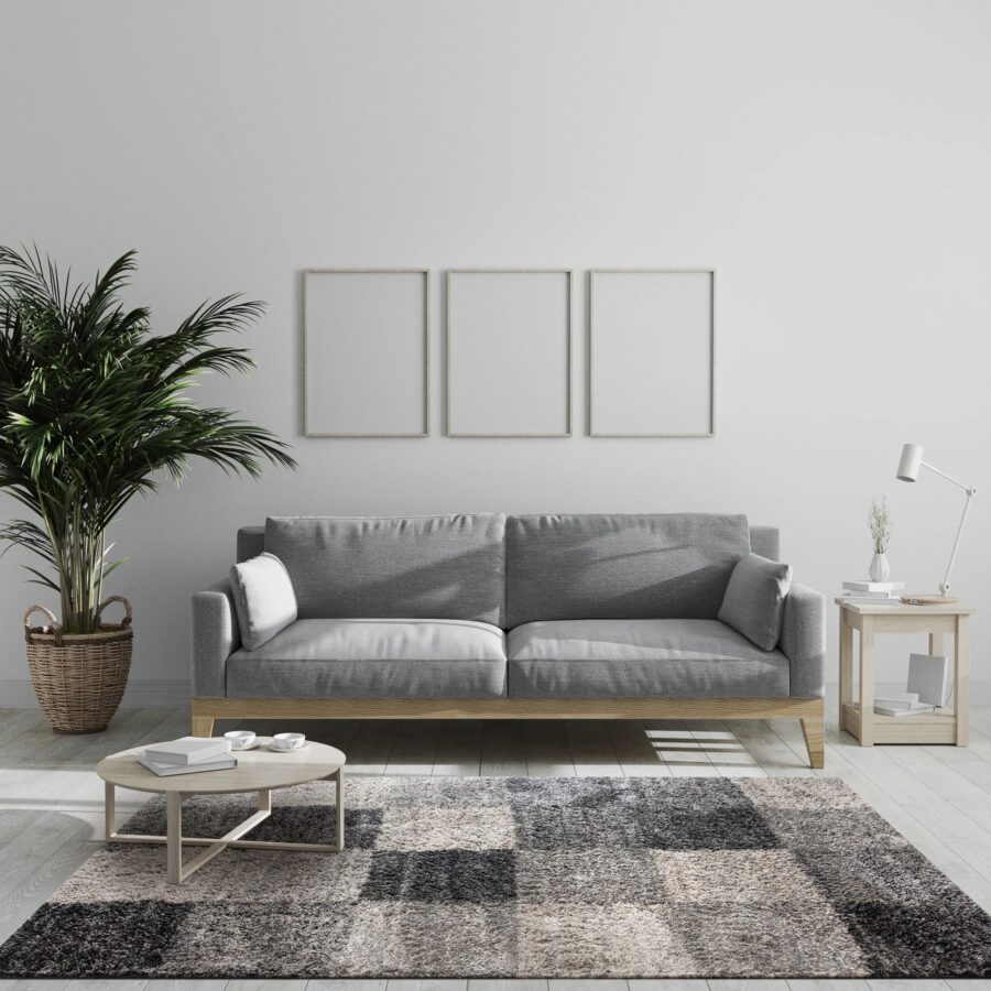 שטיח שאגי מלבני - ריבועים אפור