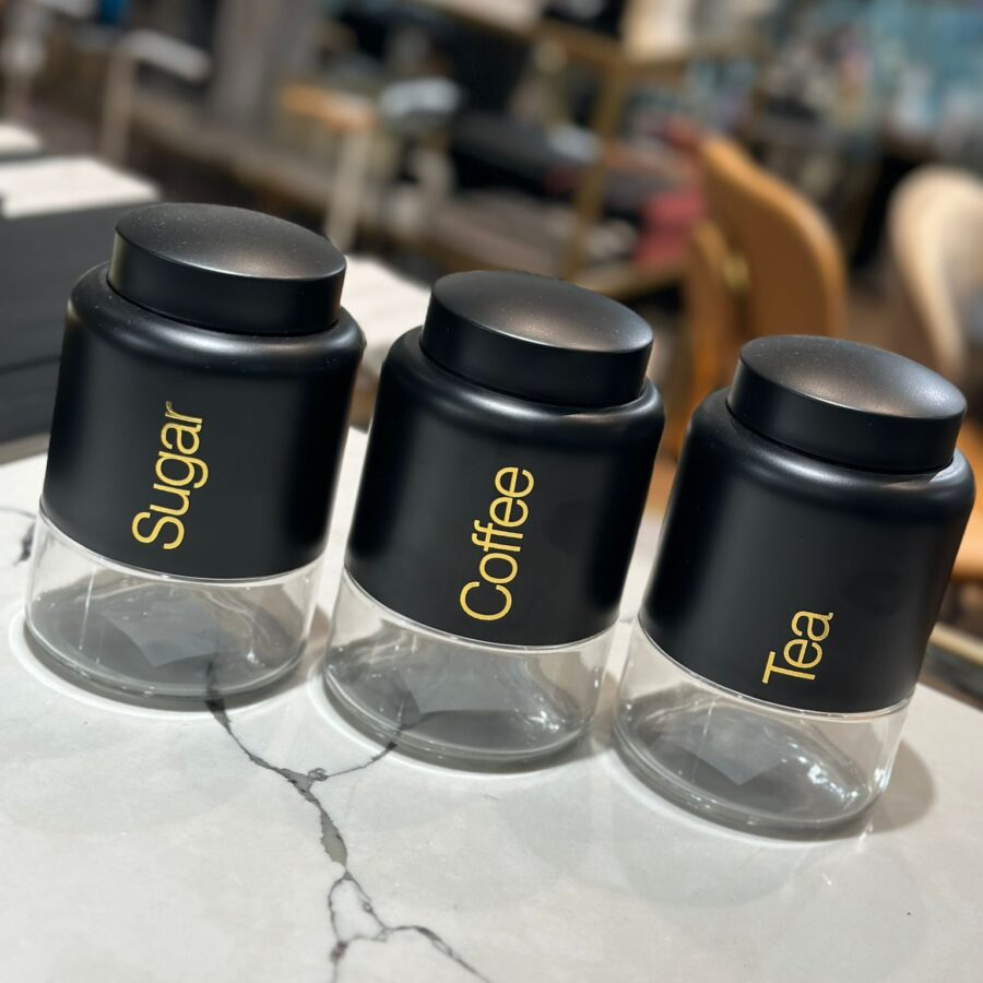 סט תה קפה סוכר - שחור