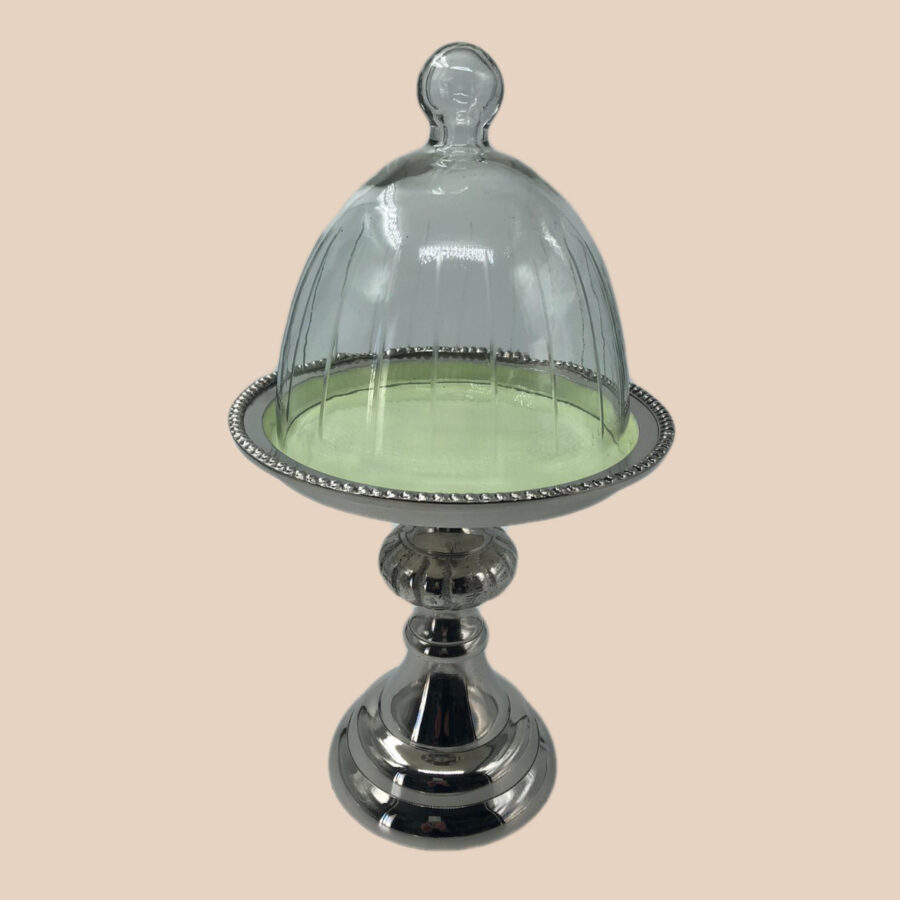 פעמון מכסה זכוכית על רגל - כסף