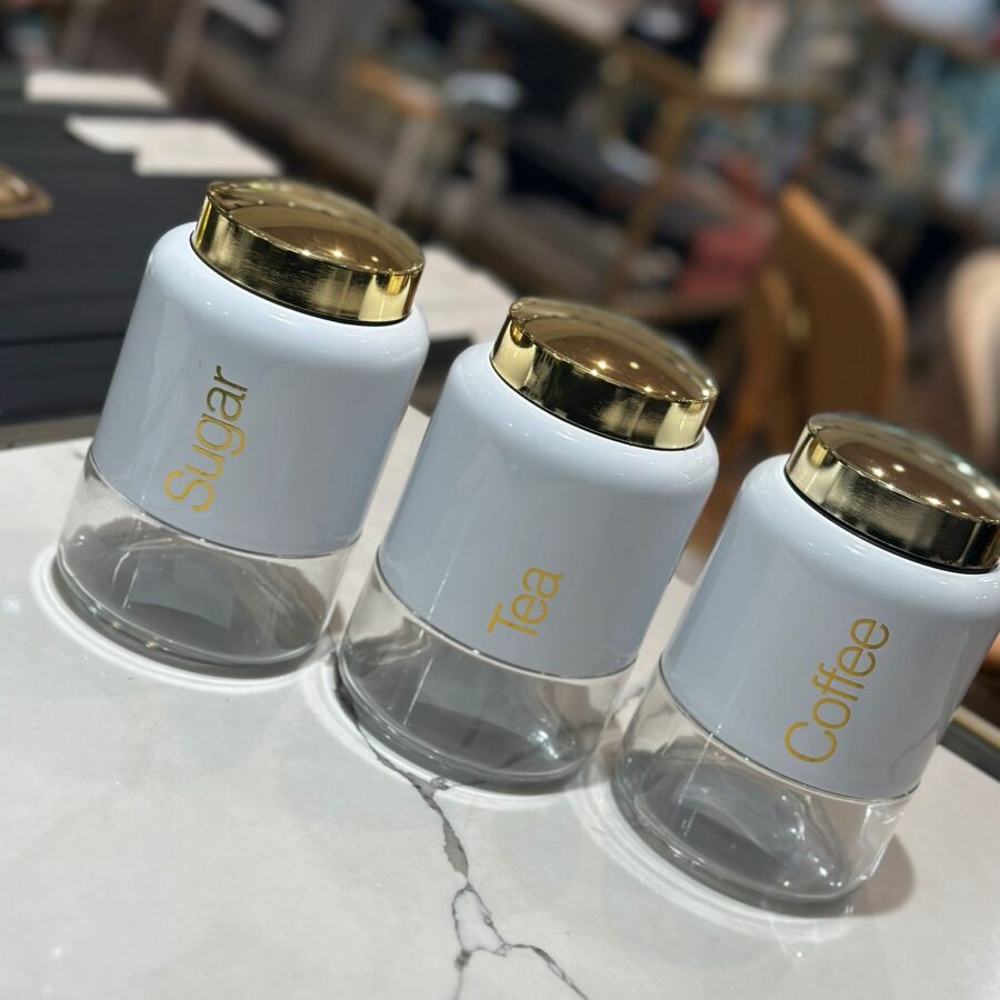 סט תה קפה סוכר - לבן זהב