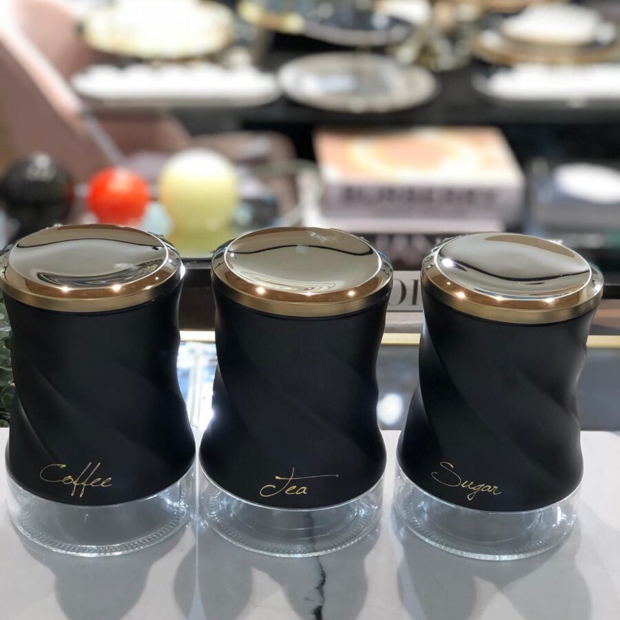 סט תה קפה סוכר - שחור זהב