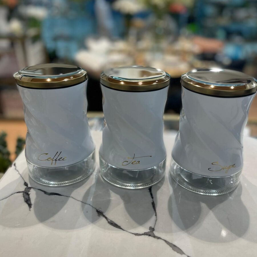 סט תה קפה סוכר - לבן זהב