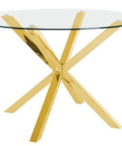 פינת אוכל עגולה זכוכית רגליים זהב - 120 ס"מ