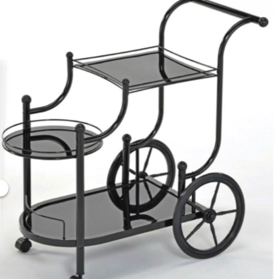 עגלת משקאות 3 קומות זכוכית שקופה - שחור