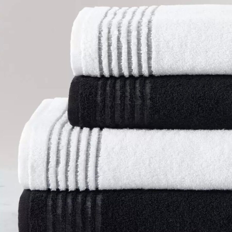סט 4 מגבות אמבט 100% כותנה - שחור + לבן