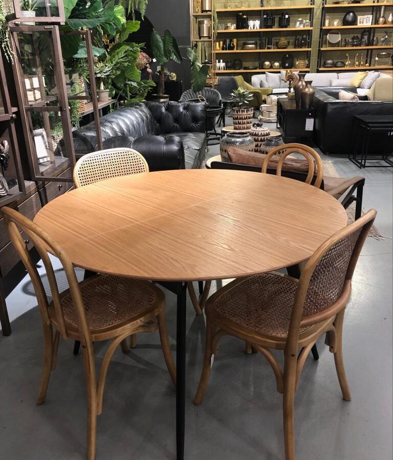 פינת אוכל עגולה  נפתחת עץ טבעי - אנדרו 120+40 ס"מ