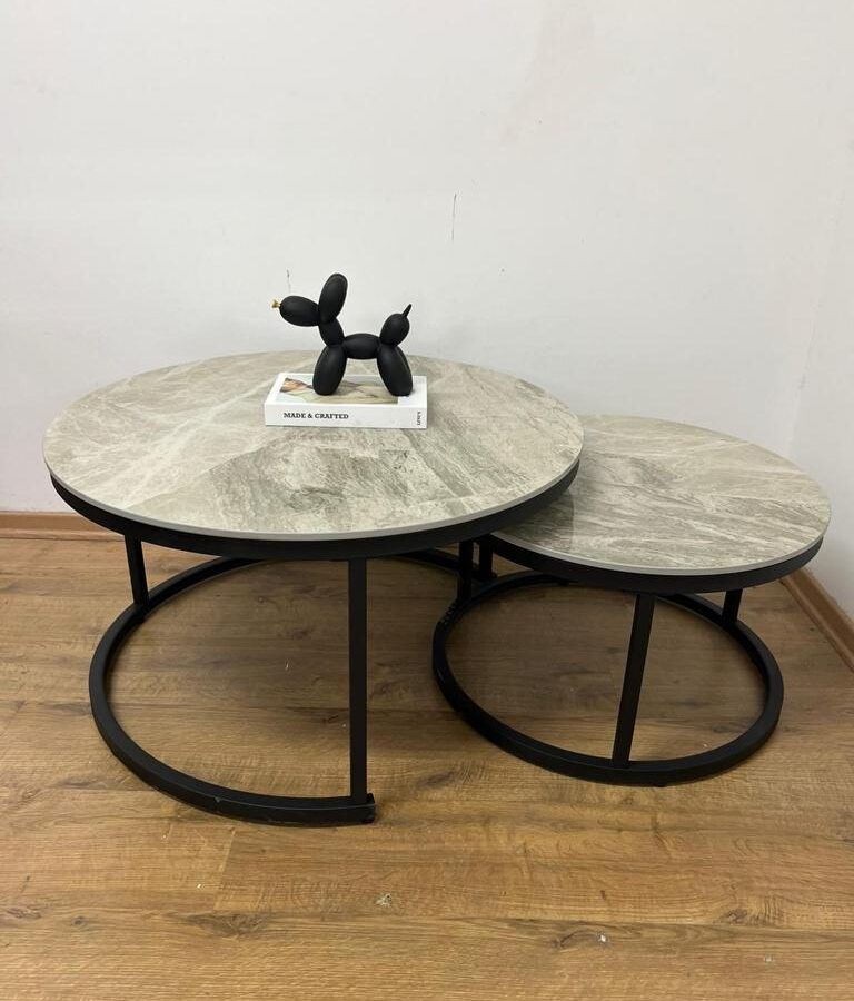 זוג שולחנות סלון ריף פורצלן - אפור בהיר