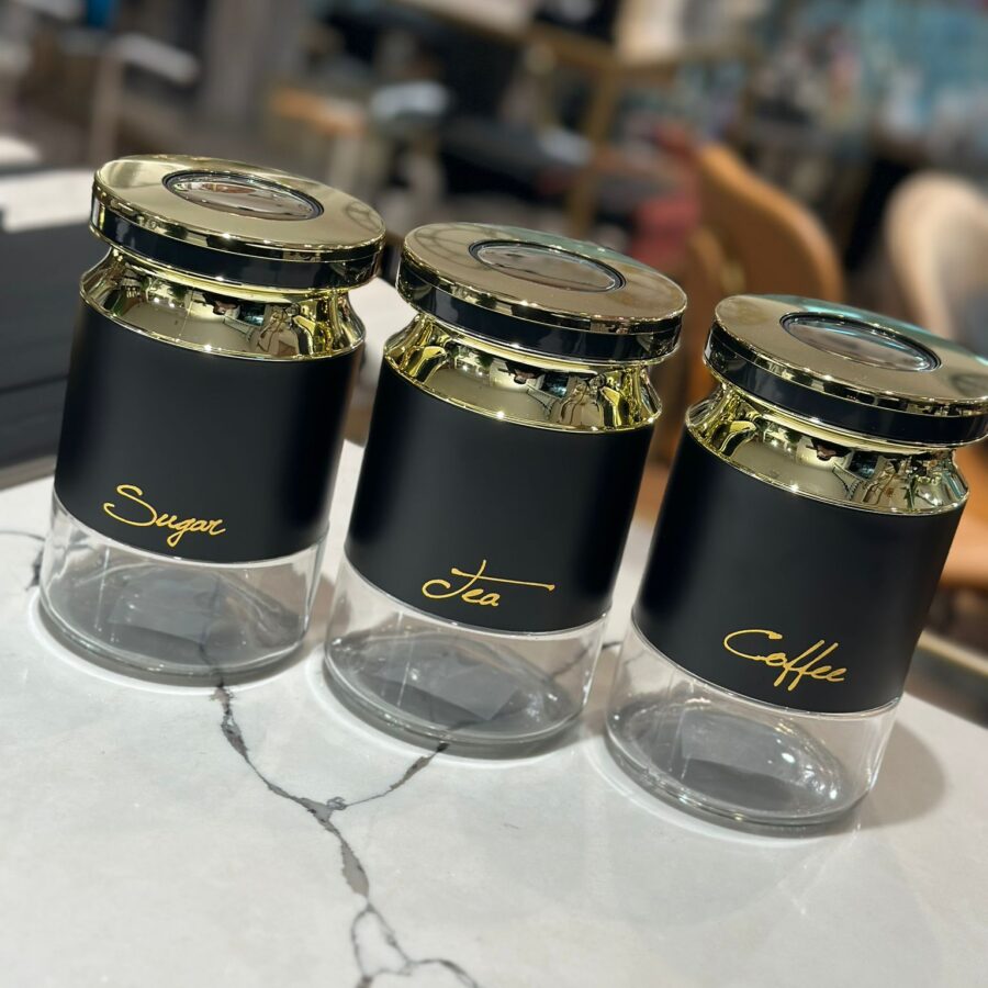 סט תה קפה סוכר - בלחיצת וואקום שחור זהב "סוליד"