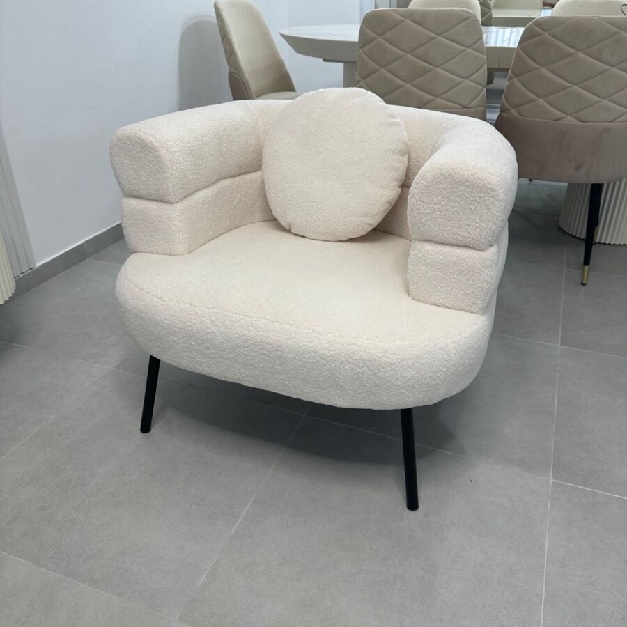 כורסא רנה בוקלה בז' רגל שחורה - יחיד