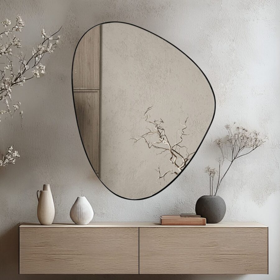 מראה משולש מעוגל 60/75 ס"מ - שחור