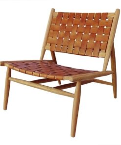 כורסא עור קומלי קוניאק שילוב עץ טיק