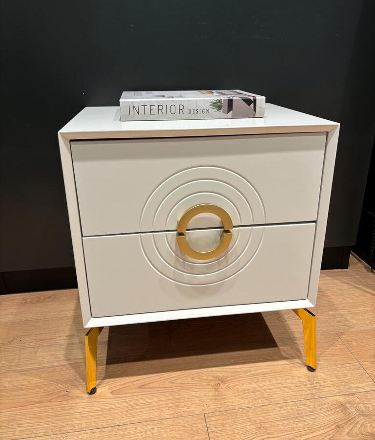 שידת צד דגם "GAL" - לבן ידית זהב