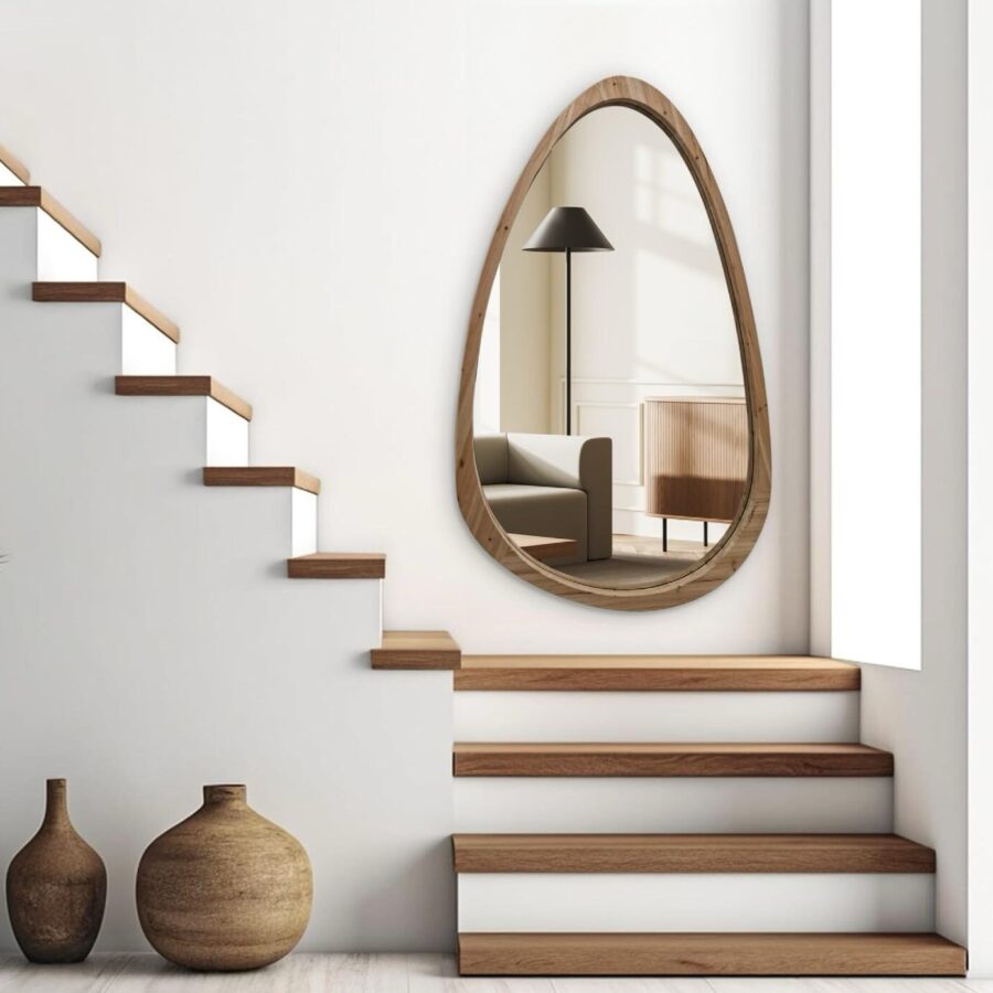 מראה אמורפית ביצה עץ - 104/170 ס"מ