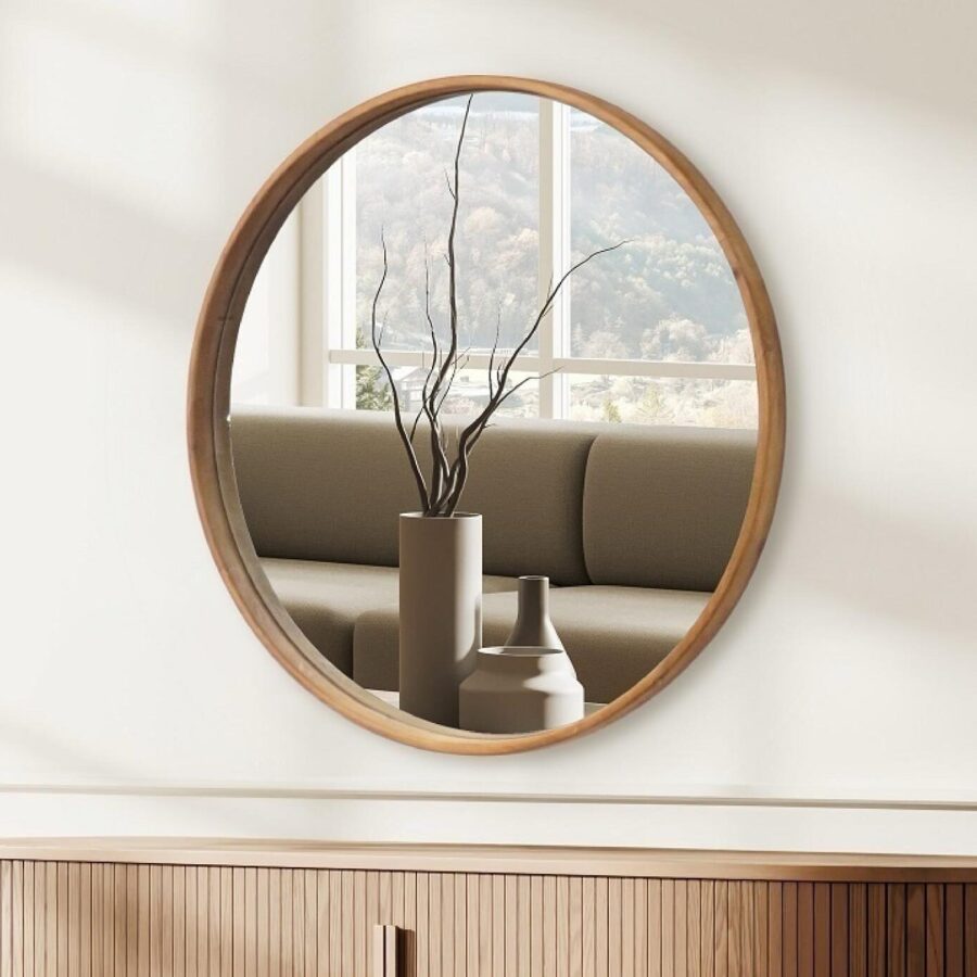 מראה עגולה מסגרת עץ טבעי - 2 מידות