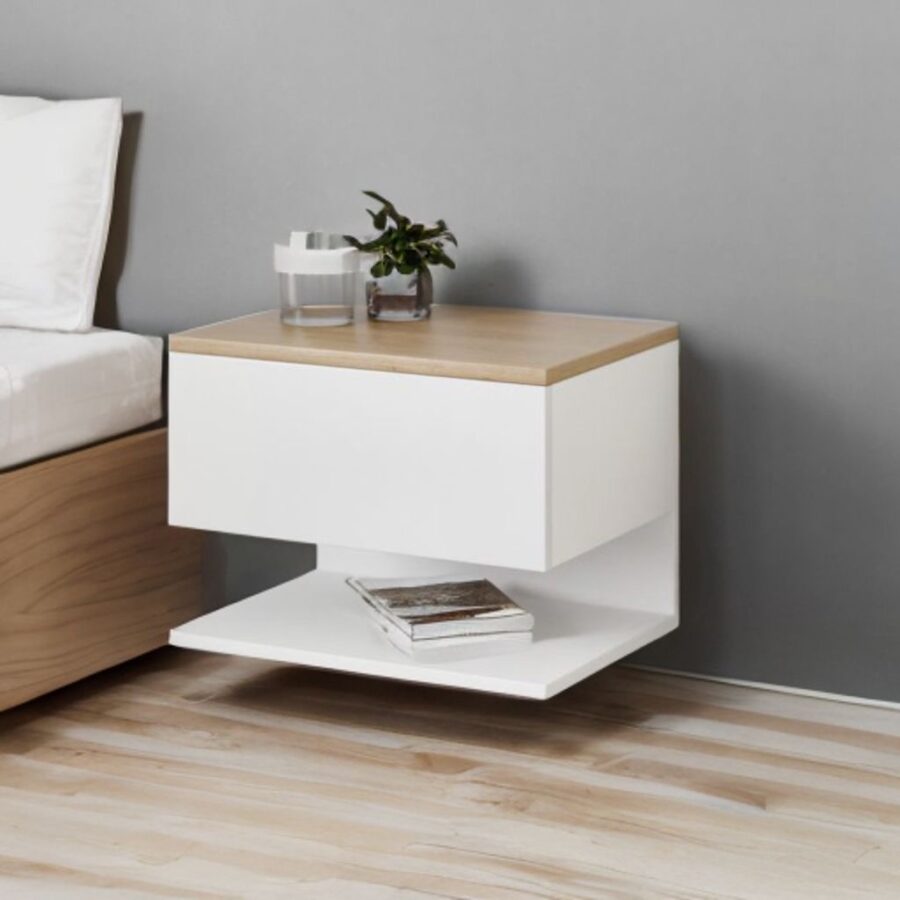 שידת צד "KIL" מרחפת מדף תחתון  - אלון טבעי ולבן