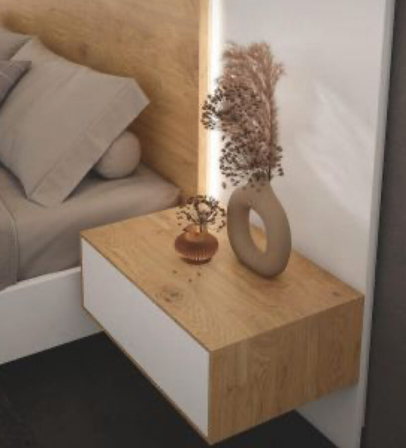 שידת צד "NIL" מרחפת - אלון טבעי מגירה לבנה