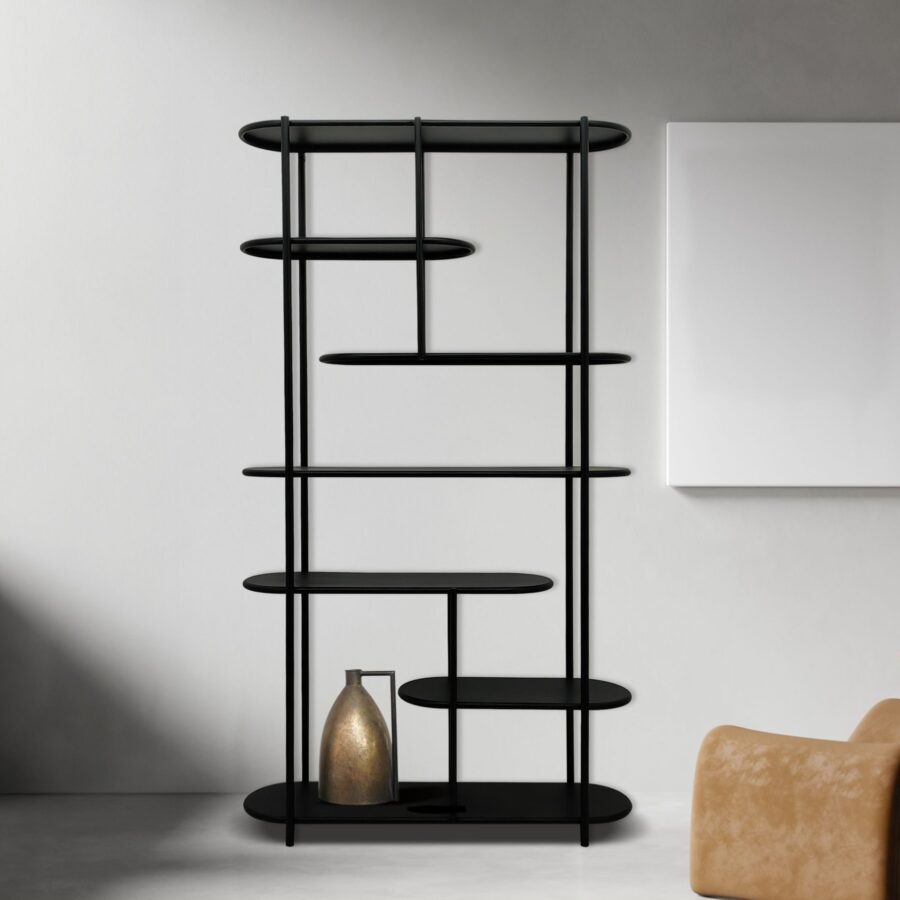 כוננית ברזל מדפים מעוגלים 100/180 ס”מ – שחור