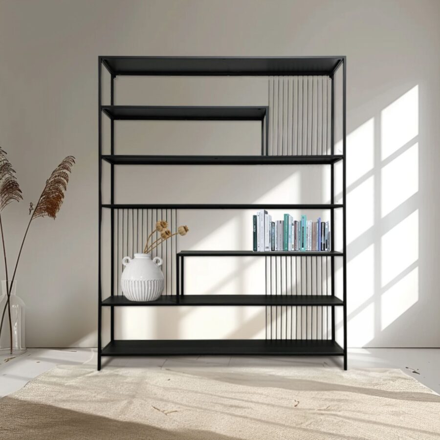 כוננית מדפים ברזל ופסים 160/200 ס"מ - שחור