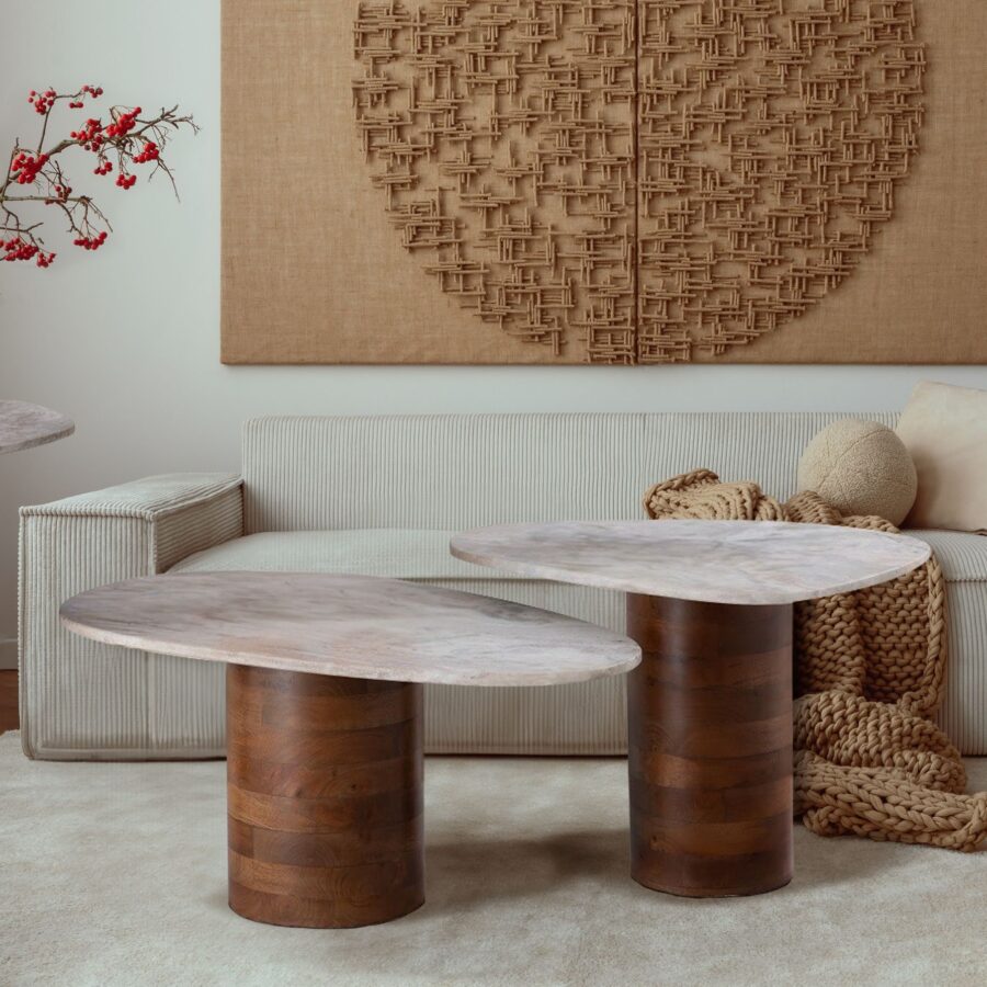 זוג שולחנות סלון פטריה - אגוז