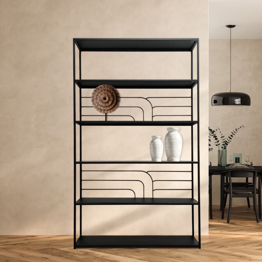 כוננית מדפים ברזל מעוצבת 120/200 ס”מ – שחור