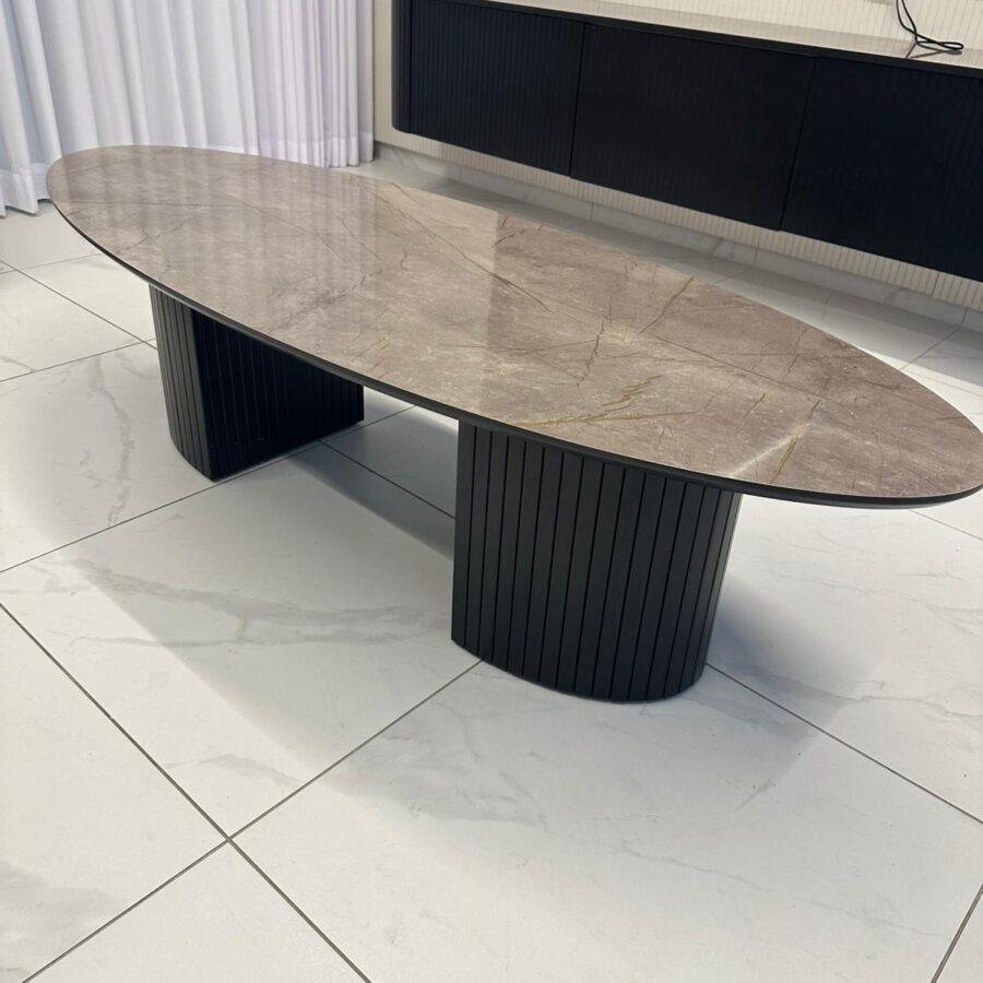 שולחן סלון מיה - שחור/שיש מבריק