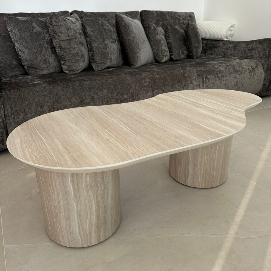 שולחן סלון אמורפי - דמוי טרוונטין