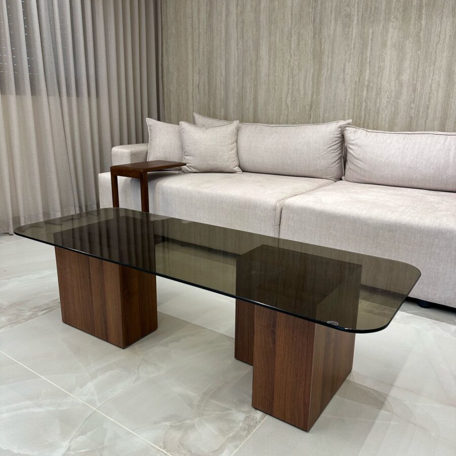 שולחן סלון לירז - אגוז זכוכית כהה