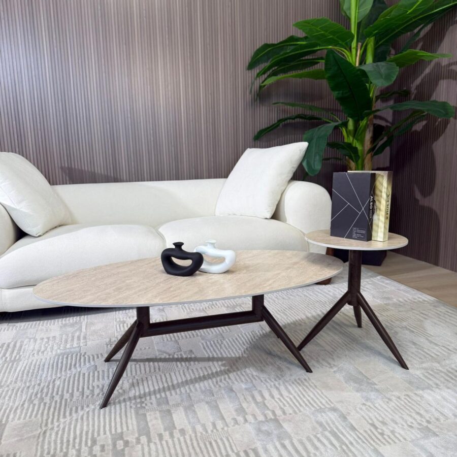 זוג שולחנות סלון FOREST - רגל אגוז פלטה טרוונטין