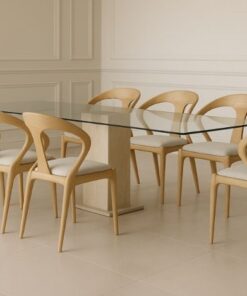 כסא אוכל "אוולין" -  אלון מרופד בז