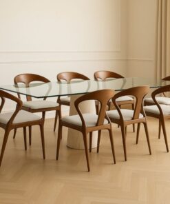 כסא אוכל "אוולין" -  אגוז מרופד בז