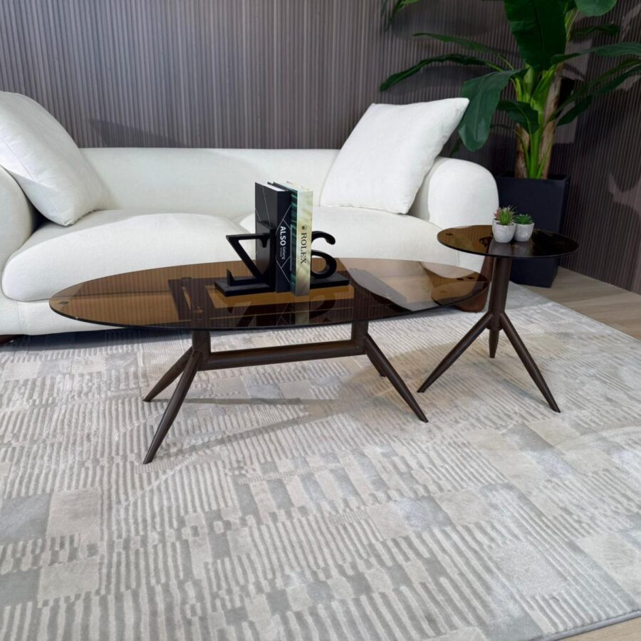 זוג שולחנות סלון FOREST - רגל אגוז זכוכית חומה