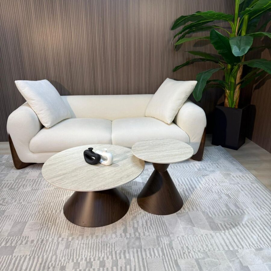 זוג שולחנות סלון STAR - רגל אגוז פלטה טרוונטין