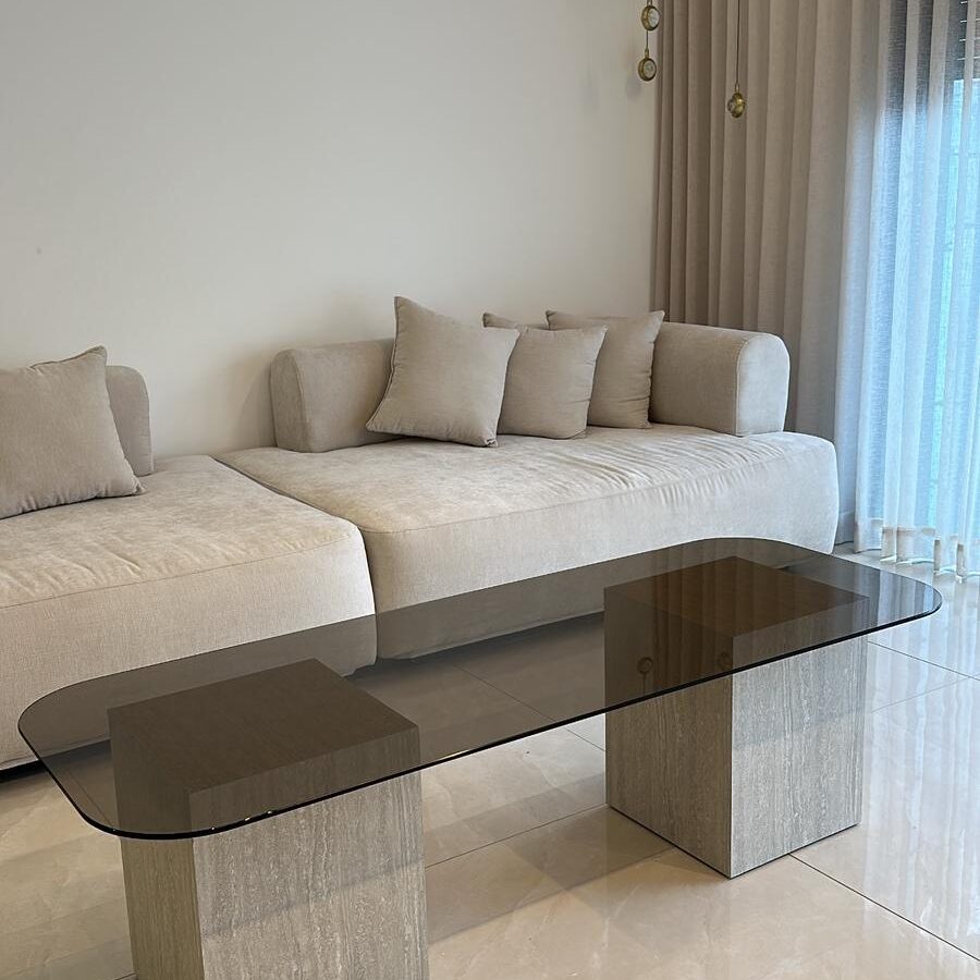 שולחן סלון לירז - טרוונטין זכוכית כהה