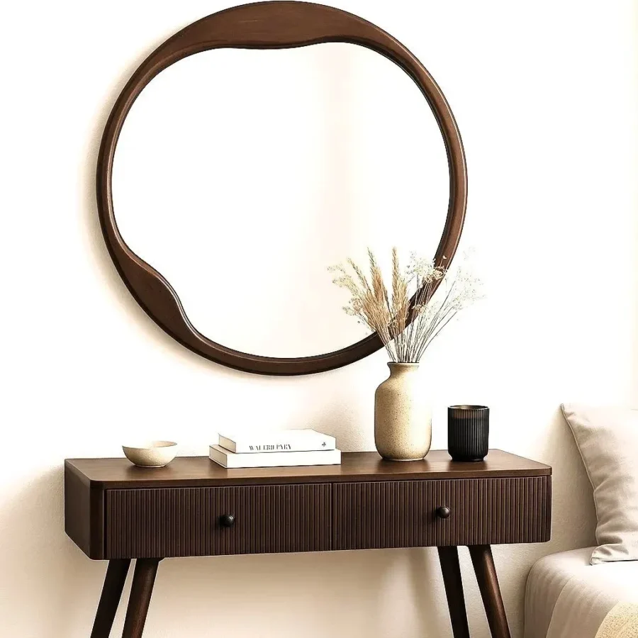 מראה אמורפית עץ מלא - אגוז