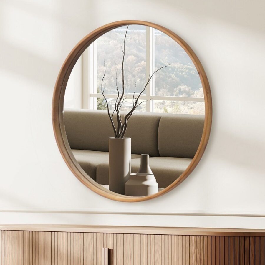 מראה עגולה עץ טבעי