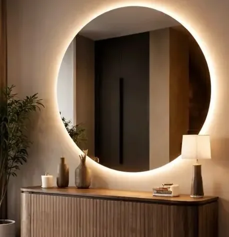 מראה עגולה מרחפת ללא מסגרת - ברונזה