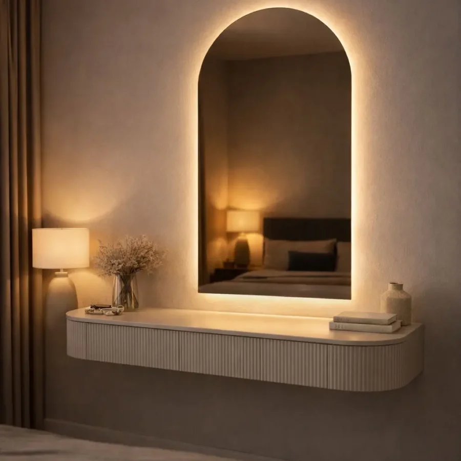 מראה חצי מעוגלת מרחפת ללא מסגרת - ברונזה