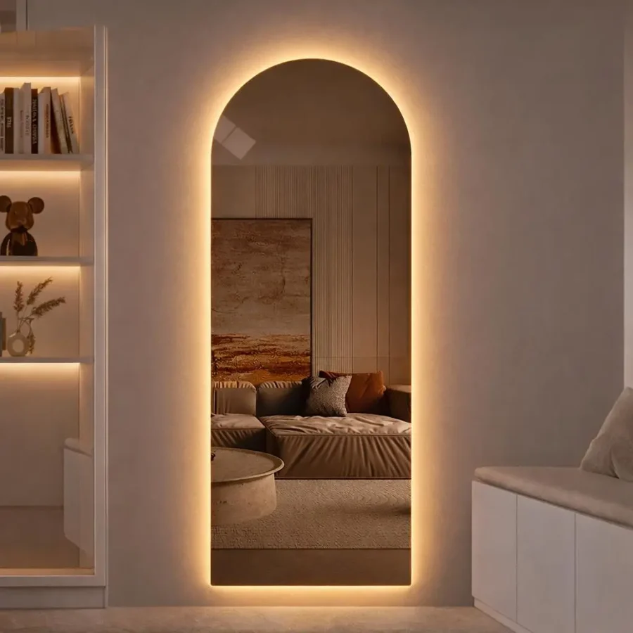 מראה חצי מעוגלת מרחפת ללא מסגרת - ברונזה